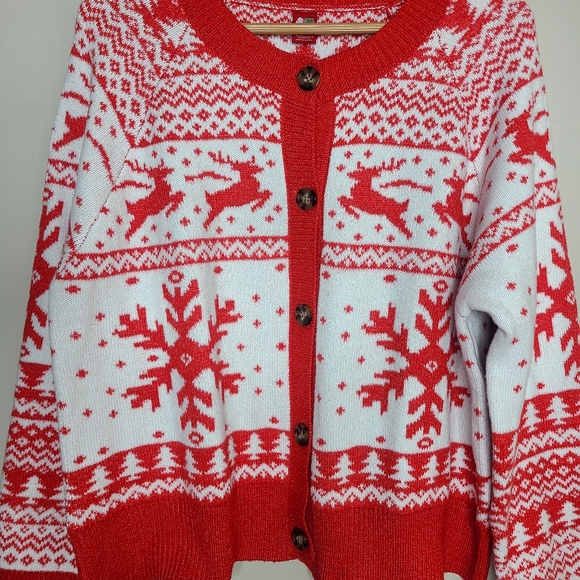 Dec 25th Red White‎ Button Down Christmas Holiday Soft Cardigan Size XL - Picture 2 of 4